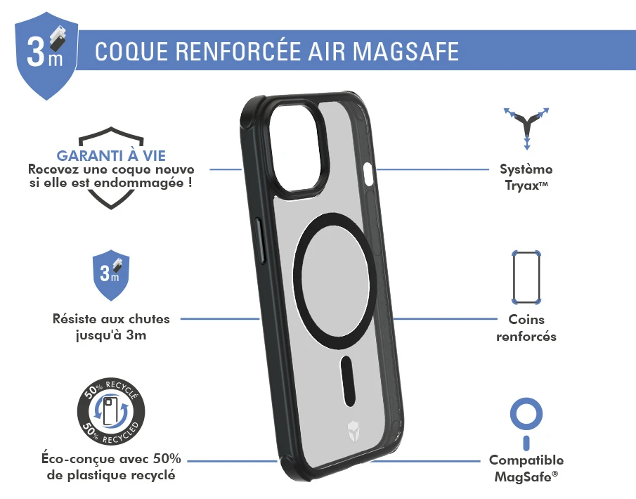 APPLE Coque Renforcée IPhone 15 AIR FROST Compatible MagSafe Frost Noire - Garantie à Vie Force Case 4 APPLE Coque Renforcée IPhone 15 AIR FROST Compatible MagSafe Frost Noire - Garantie à Vie Force Case – Image 2