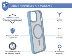 APPLE Coque Renforcée IPhone 15 Plus AIR FROST Compatible MagSafe Frost Bleue - Garantie à Vie Force Case -Force Mobility Shop fcairfrmagip15plbl 02 fr
