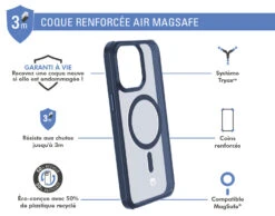 Coque Renforcée IPhone 15 Pro Max AIR FROST Compatible MagSafe Frost Bleue Marine - Garantie à Vie Force Case -Force Mobility Shop fcairfrmagip15pmbm 02 fr