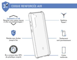 Coque Renforcée Samsung Galaxy S23+ 5G AIR Garantie à Vie Transparente - 50% Plastique Recyclé Force Case -Force Mobility Shop fcairgs23pt 02 fr