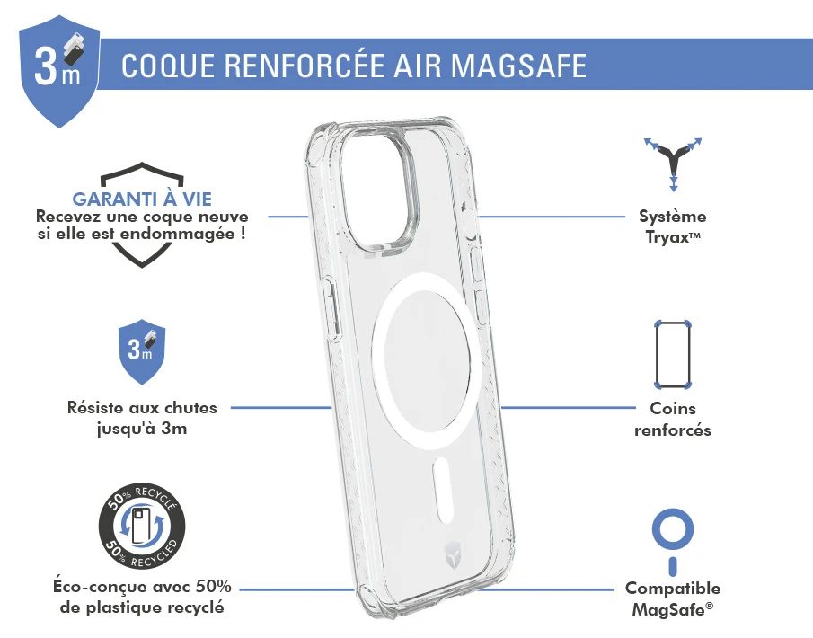 APPLE Coque Renforcée IPhone 15 Plus AIR Compatible MagSafe Transparente - Garantie à Vie Force Case 4 APPLE Coque Renforcée IPhone 15 Plus AIR Compatible MagSafe Transparente - Garantie à Vie Force Case – Image 2