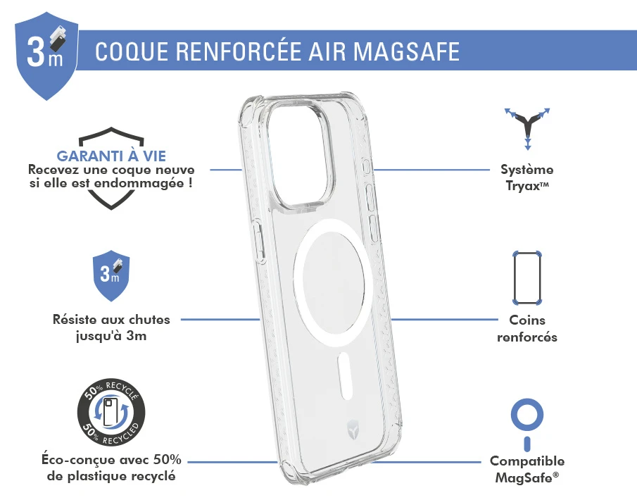 APPLE Coque Renforcée IPhone 15 Pro AIR Compatible MagSafe Transparente - Garantie à Vie Force Case 4 APPLE Coque Renforcée IPhone 15 Pro AIR Compatible MagSafe Transparente - Garantie à Vie Force Case – Image 2