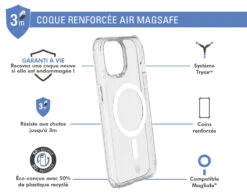 APPLE Coque Renforcée IPhone 15 AIR Compatible MagSafe Transparente - Garantie à Vie Force Case -Force Mobility Shop fcairmagip15t 02 fr