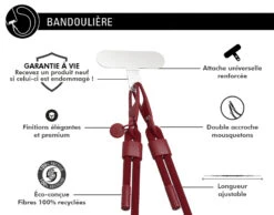 Bandoulière Universelle Amovible Longueur Ajustable Rouge Force Case 8 Bandoulière Universelle Amovible Longueur Ajustable Rouge Force Case -Force Mobility Shop fcbandred 02 fr