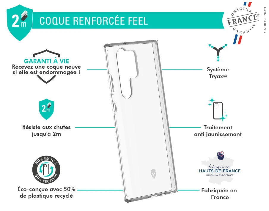 Coque Renforcée Samsung Galaxy S23 Ultra 5G FEEL Made In France Garantie à Vie Transparente - 50% Plastique Recyclé Force Case 4 Coque Renforcée Samsung Galaxy S23 Ultra 5G FEEL Made In France Garantie à Vie Transparente - 50% Plastique Recyclé Force Case – Image 2