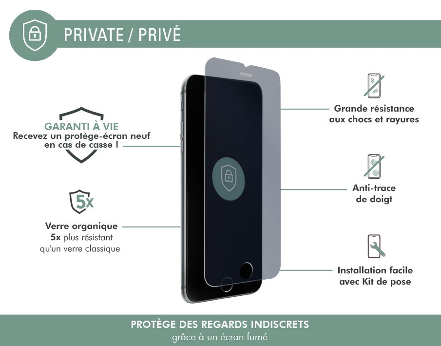 Protège écran Apple IPhone 6/7/8/SE20 Privé Garanti à Vie Force Glass 4 Protège écran Apple IPhone 6/7/8/SE20 Privé Garanti à Vie Force Glass – Image 2