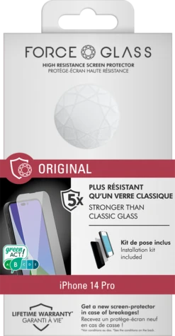 Protège-écran En Verre Organique Apple IPhone 14 Pro / Iphone 15 Plus Original Garanti à Vie Force Glass -Force Mobility Shop fgogip14porig pack 1