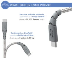 Câble Ultra-renforcé USB C/USB C 1,2m 3A Garanti à Vie Gris - 100% Plastique Recyclé Force Power -Force Mobility Shop fpcblac2mrg 03 fr 2