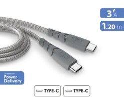 Câble Ultra-renforcé USB C/USB C 1,2m 3A Garanti à Vie Gris - 100% Plastique Recyclé Force Power