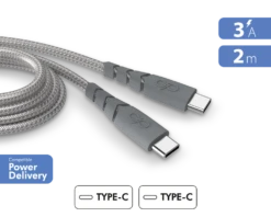 Câble Ultra-renforcé USB C/USB C 2m 3A Garanti à Vie Gris - 100% Plastique Recyclé Force Power