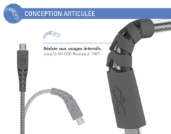 Câble Ultra-renforcé USB A/micro USB 2 M 2.1A Garanti à Vie Gris Force Power -Force Mobility Shop fpcblmic2mg 04