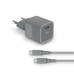 Chargeur Maison 20W Power Delivery + Câble Renforcé USB C/USB C Garanti à Vie Gris 100% Plastique Recyclé Force Power