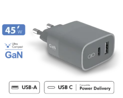 Double Chargeur Maison 45W (30+12W) Power Delivery GaN Gris - Garanti à Vie Force Power