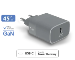 Chargeur Maison 45W Power Delivery GaN Garanti à Vie Gris - 100% Plastique Recyclé Force Power
