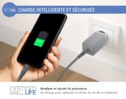 CHARGEUR MAISON 65W POWER DELIVERY GAN UNIVERSEL COMPATIBLE SMARTPHONE, TABLETTE, PC,ETC. GARANTI À VIE GRIS -Force Mobility Shop fpcs65wgancg 04