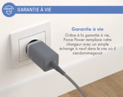 CHARGEUR MAISON 65W POWER DELIVERY GAN UNIVERSEL COMPATIBLE SMARTPHONE, TABLETTE, PC,ETC. GARANTI À VIE GRIS -Force Mobility Shop fpcs65wgancg 06