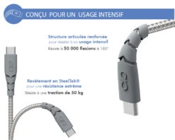 Chargeur Maison 3A IC Smart Garanti à Vie + Câble USB A/USB C Gris - 100% Plastique Recyclé Force Power -Force Mobility Shop fpcscblac1.2mrg 03