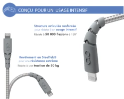 Chargeur Maison 2.4A IC Smart Garanti à Vie + Câble USB A/Lightning Gris - 100% Plastique Recyclé Force Power -Force Mobility Shop fpcscblamfi1.2mrg 03