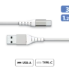 Câble Renforcé USB A/USB C 1,2m 3A Garanti à Vie Blanc - 100% Plastique Recyclé Force Power Lite