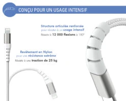 APPLE Câble Renforcé USB A/Lightning 1,2m 2.4A Garanti à Vie Blanc - 100% Plastique Recyclé Force Power Lite 10 APPLE Câble Renforcé USB A/Lightning 1,2m 2.4A Garanti à Vie Blanc - 100% Plastique Recyclé Force Power Lite -Force Mobility Shop fpliamfi1m2rw 03 fr