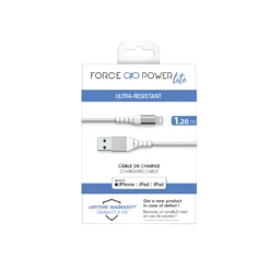 APPLE Câble Renforcé USB A/Lightning 1,2m 2.4A Garanti à Vie Blanc - 100% Plastique Recyclé Force Power Lite 13 APPLE Câble Renforcé USB A/Lightning 1,2m 2.4A Garanti à Vie Blanc - 100% Plastique Recyclé Force Power Lite -Force Mobility Shop fpliamfi1m2rw pack hd