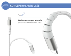 Câble Renforcé USB A/Lightning 2 M 2.4A Garanti à Vie Blanc Force Power Lite -Force Mobility Shop fpliamfi2mw 905x710 04
