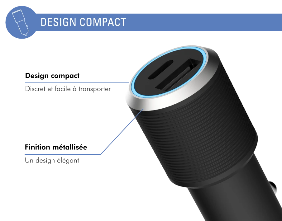 Double Chargeur Voiture USB A+C PD 37W (12+25W) Power Delivery Garanti à Vie Noir Force Power Lite 6 Double Chargeur Voiture USB A+C PD 37W (12+25W) Power Delivery Garanti à Vie Noir Force Power Lite – Image 4