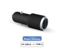 Double Chargeur Voiture USB A+C PD 37W (12+25W) Power Delivery Garanti à Vie Noir Force Power Lite