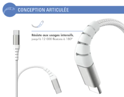 Câble Renforcé USB C/USB C 1,2 M 3A Garanti à Vie Blanc Force Power Lite -Force Mobility Shop fplicc1m2w 04
