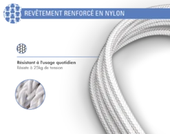 Câble Renforcé USB C/Lightning 1,2 M 3A Garanti à Vie Blanc Force Power Lite -Force Mobility Shop fplicmfi1m2w 03