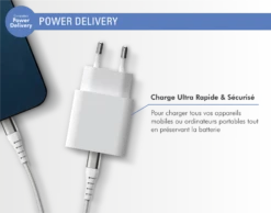 Chargeur Maison USB C PD 25W Power Delivery Garanti à Vie Blanc Force Power Lite -Force Mobility Shop fplics1c25wpdw 03