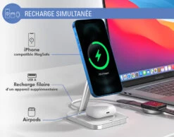 Chargeur Induction 2 En 1 Stand Compatible MagSafe 15W Garanti à Vie Blanc Avec Chargeur Force Power -Force Mobility Shop fpmsind2in1stand15ww 03 fr
