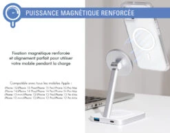 Chargeur Induction 2 En 1 Stand Compatible MagSafe 15W Garanti à Vie Blanc Avec Chargeur Force Power -Force Mobility Shop fpmsind2in1stand15ww 04 fr