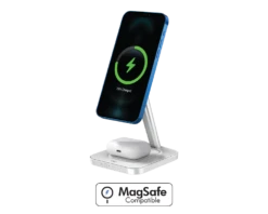 Chargeur Induction 2 En 1 Stand Compatible MagSafe 15W Garanti à Vie Blanc Avec Chargeur Force Power