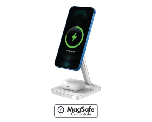 Chargeur Induction 2 En 1 Stand Compatible MagSafe 15W Garanti à Vie Blanc Avec Chargeur Force Power -Force Mobility Shop fpmsind2in1stand15ww main