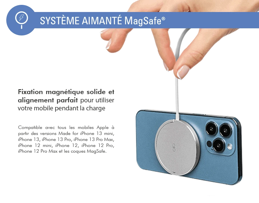 Chargeur Induction Garantie à Vie Compatible MagSafe 15W Blanc Force Power 5 Chargeur Induction Garantie à Vie Compatible MagSafe 15W Blanc Force Power – Image 3