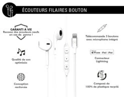 Ecouteurs Filaire Lightning Blanc Garantie à Vie Force Play -Force Mobility Shop fpykpboutonmfiw 02 1