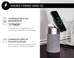 Double Chargeur Sans Fil (15W+5W) Compatible MagSafe + Enceinte Bluetooth® Silver - Garanti à Vie Force Play 12 Double Chargeur Sans Fil (15W+5W) Compatible MagSafe + Enceinte Bluetooth® Silver - Garanti à Vie Force Play -Force Mobility Shop fpyms2in1speakers 03 fr 1