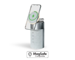 Double Chargeur Sans Fil (15W+5W) Compatible MagSafe + Enceinte Bluetooth® Silver - Garanti à Vie Force Play